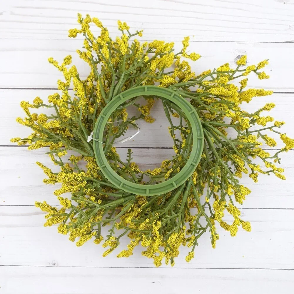 Floral Candle Ring Yellow Array Astilbe Flowers 3 in Inside Ring 10 in Overall
